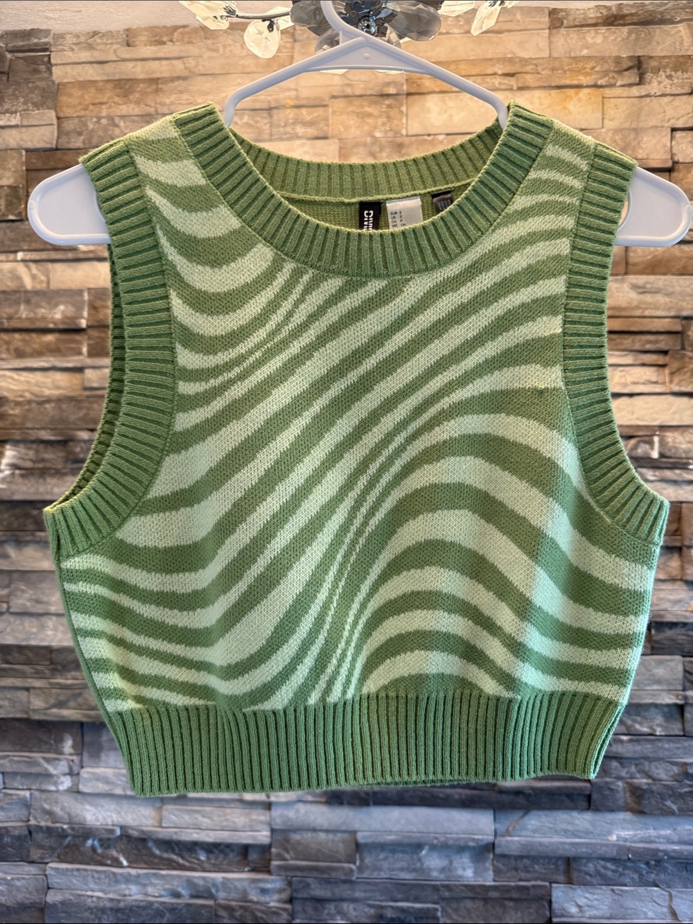 H&M Green Zebra-Stripe Knit Crop Tank